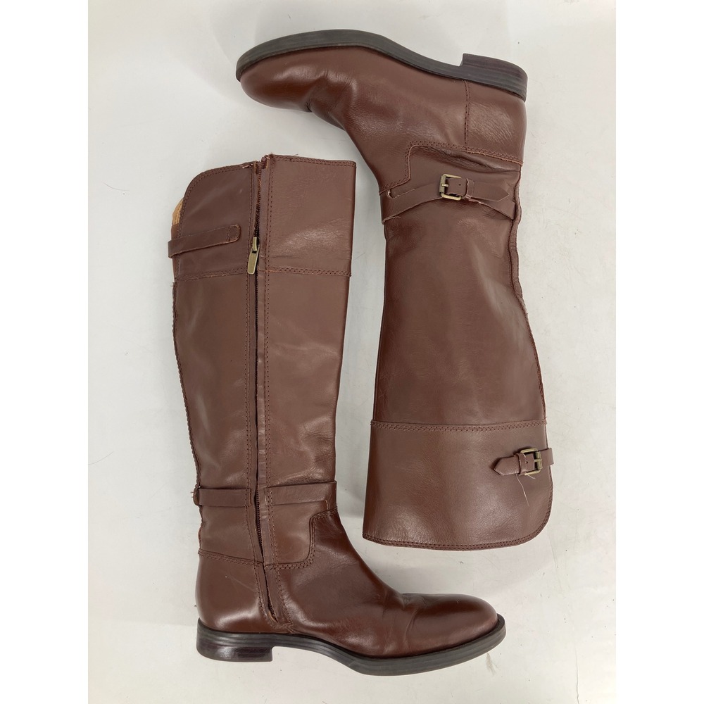 Enzo Angiolini Riding Boots Women 8M Brown Leather Buckle Tall Zip - Picture 4 of 9